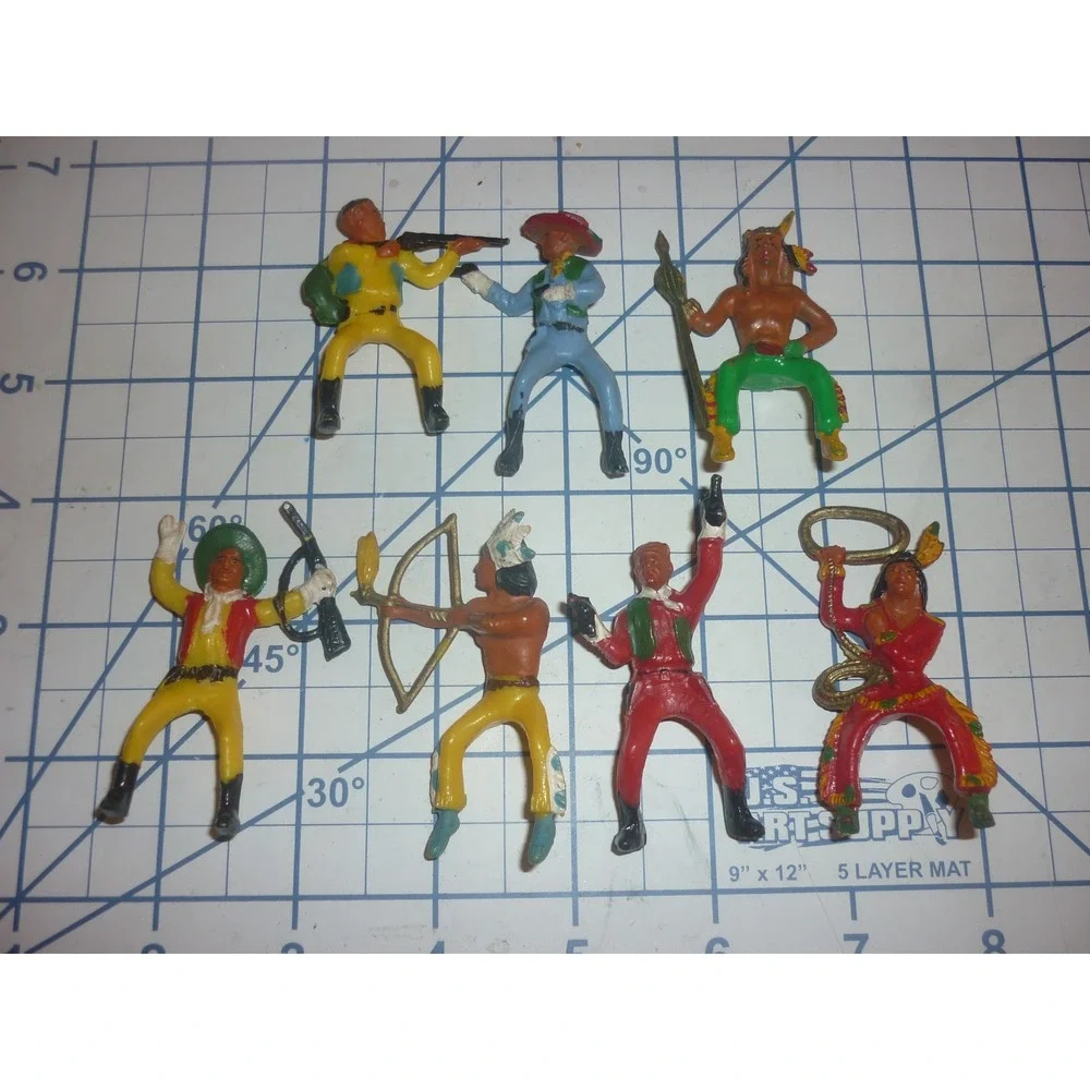 Starlux France Plastic Rider Figures Lot 7 Cowboys Native Americans Vintage 3